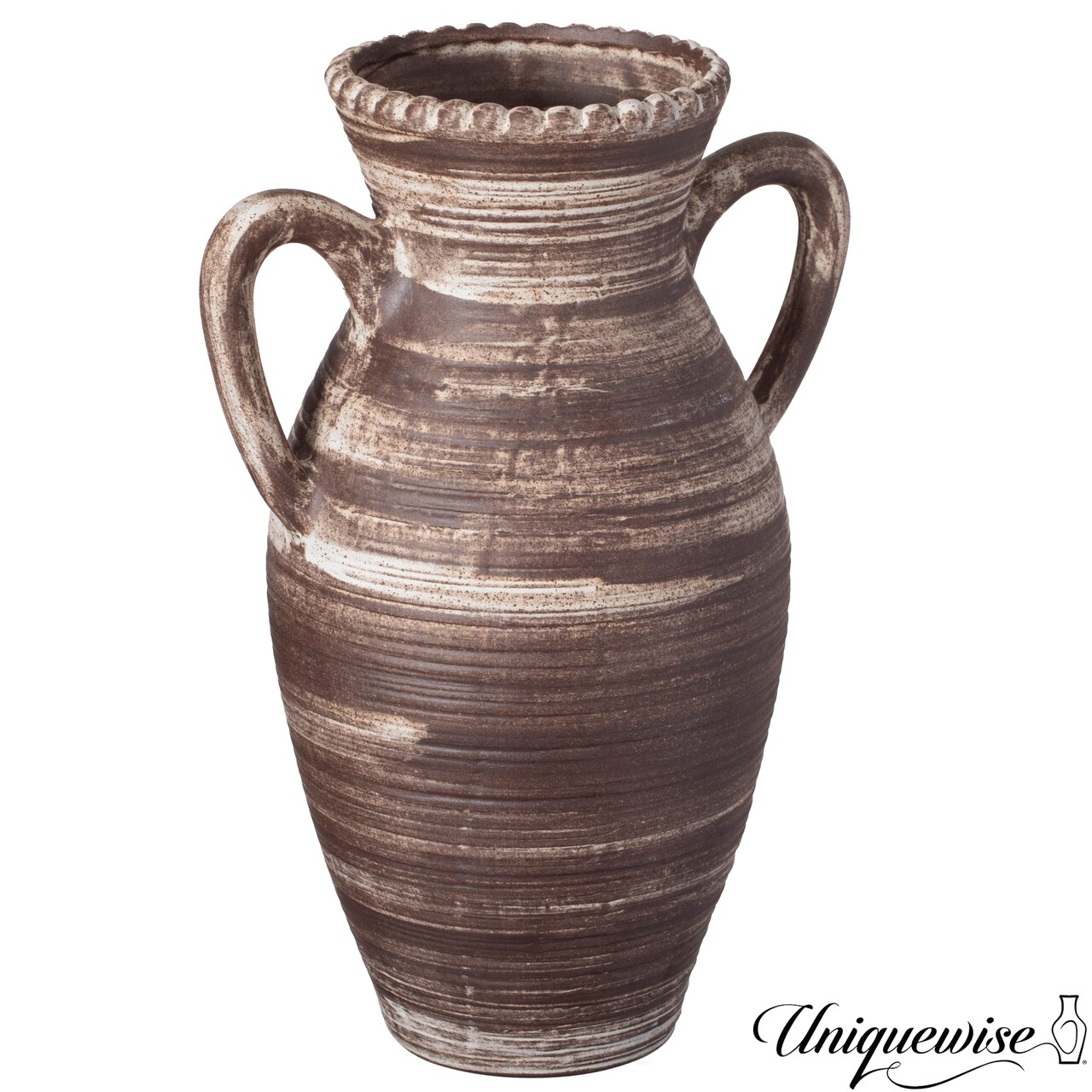 Uniquewise 12" Whitewashed Ceramic Flower Vase Rustic Farmhouse Pottery for Home Decor Table Shelf Living Room Bedroom Kitchen & Office, Distressed Vintage Decorative Accent Modern Country Centerpiece